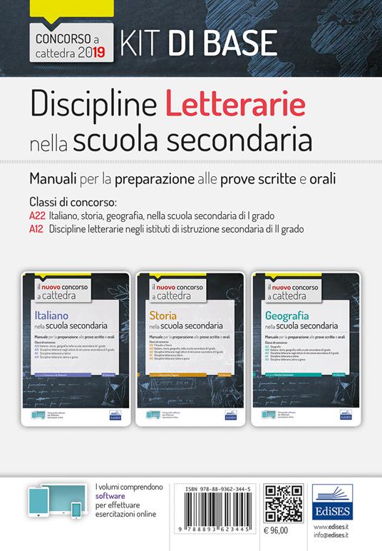 Discipline letterarie nella scuola secondaria. Manuali per la preparazione alle prove scritte e orali. Classi di concorso A22, A12. Kit di base. Con software di simulazione - copertina