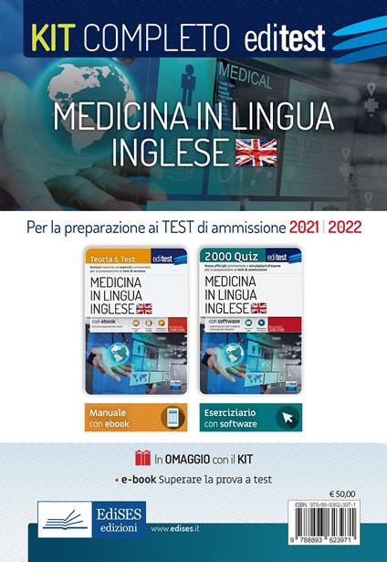 Kit completo EdiTEST. Medicina in lingua inglese. Teoria & test-2000 quiz. Prove ufficiali commentate e simulazioni d'esame per i test di accesso. Con e-book. Con software di simulazione - copertina
