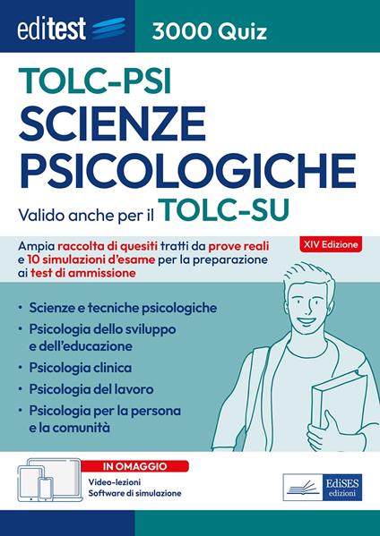 EdiTEST. Scienze psicologiche. 3000 Quiz. Ampia raccolta di quiz tratti da prove reali e 10 simulazioni per la preparazione ai test di ammissione. Con software di simulazione online e videolezioni - copertina