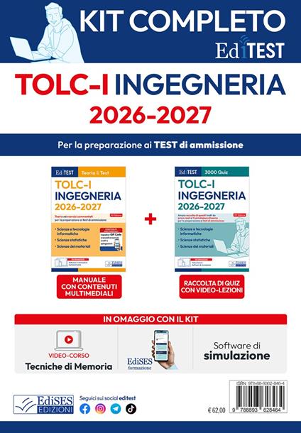 TOLC-I 2026: Kit completo per il test di Ingegneria. Con software di simulazione e video lezioni - copertina