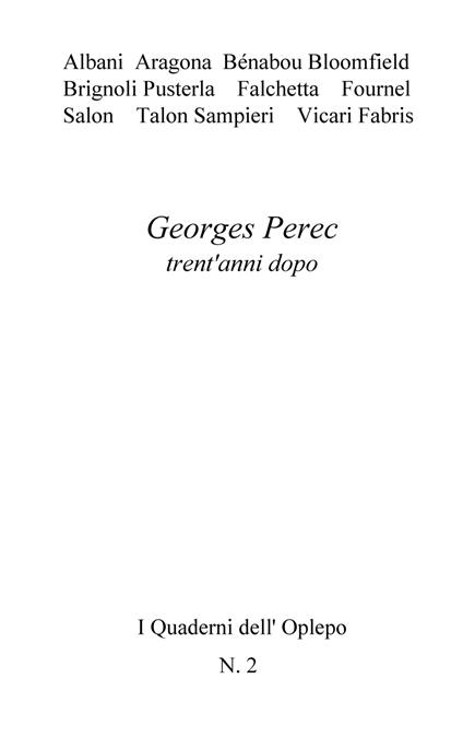 Georges Perec trent'anni dopo - copertina