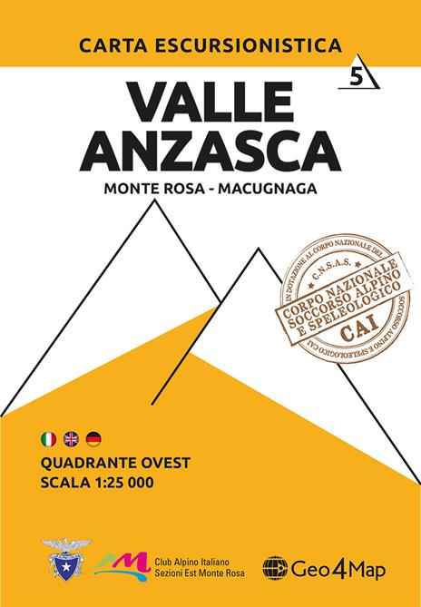 Carta escursionistica Valle Anzasca quadrante Ovest. Ediz. italiana, inglese e tedesca. Vol. 6: Monte Rosa, Macugnaga. - copertina