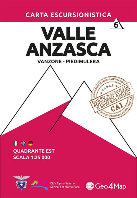 Carta escursionistica Valle Anzasca quadrante Est. Ediz. italiana, inglese e tedesca. Vol. 6: Vanzone, Piedimulera. - copertina