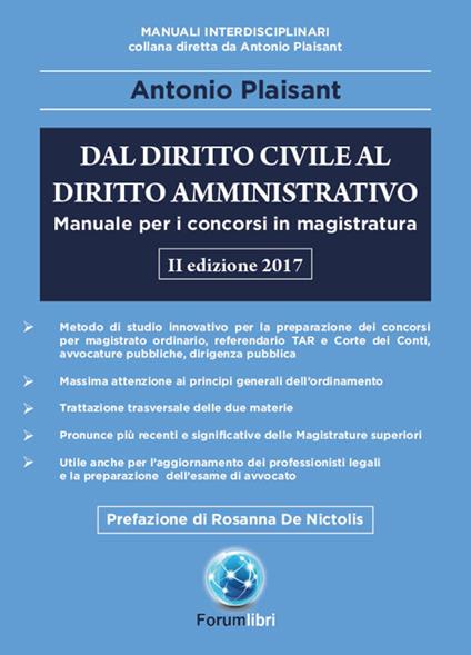 Dal diritto civile al diritto amministrativo. Manuale per i concorsi in magistratura - Antonio Plaisant - copertina