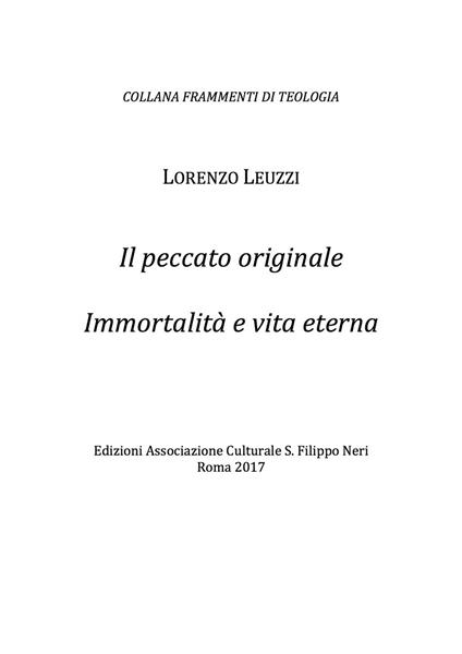 Il peccato originale. Immortalità e vita eterna - Lorenzo Leuzzi - copertina