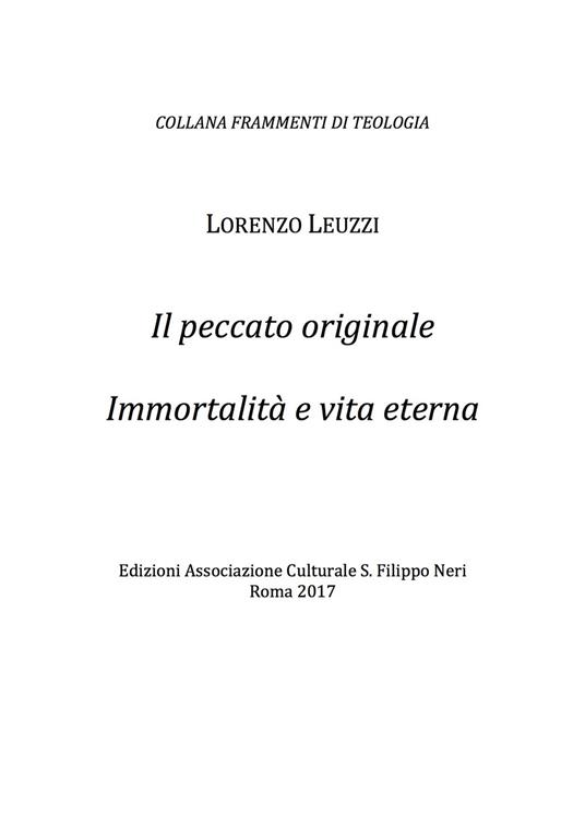 Il peccato originale. Immortalità e vita eterna - Lorenzo Leuzzi - copertina