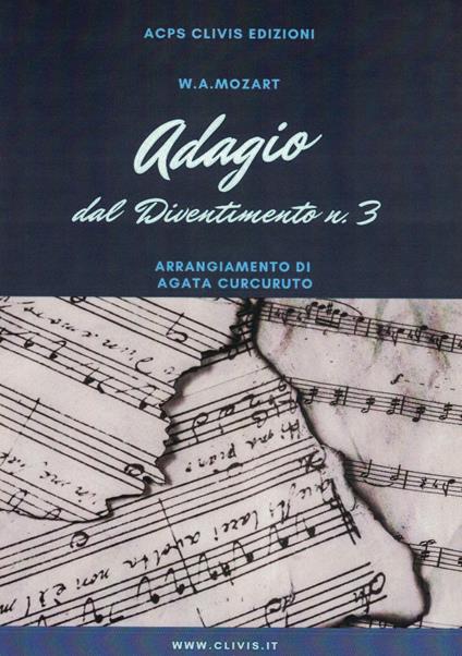 Adagio dal divertimento n° 3. Spartito. Ediz. per la scuola - Wolfgang Amadeus Mozart - copertina