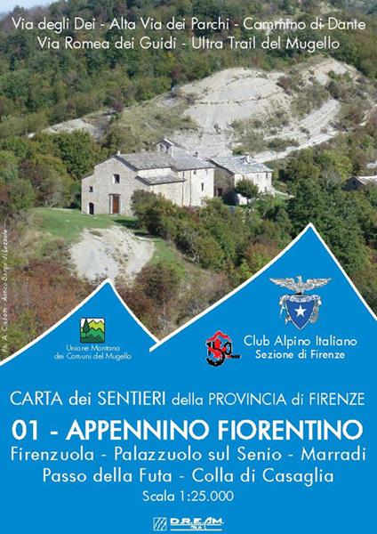 Carta dei sentieri della provincia di Firenze. Appennino Fiorentino. Firenzuola-Palazzuolo sul Senio-Marradi-Passo della Futa-Colla di Casaglia. Scala 1:25.000 - copertina
