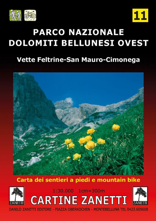 Parco Nazionale Dolomiti Bellunesi ovest. Vette Feltrine, San Mauro, Cimonega 1:30.000 - copertina