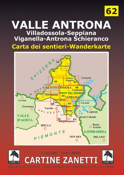 Valle Antrona. Villadossola, Montescheno, Seppiana, Viganella, Antrona Schieranco 1:30.000 - copertina