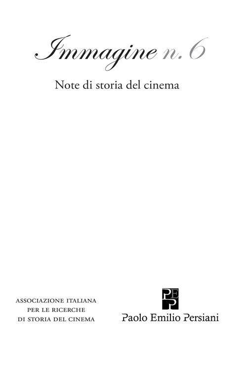 Immagine. Note di storia del cinema. Vol. 6 - copertina