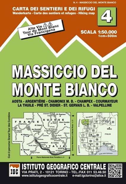 Carta n. 4 Massiccio del monte Bianco 1:50.000. Carta dei sentieri e dei rifugi - copertina