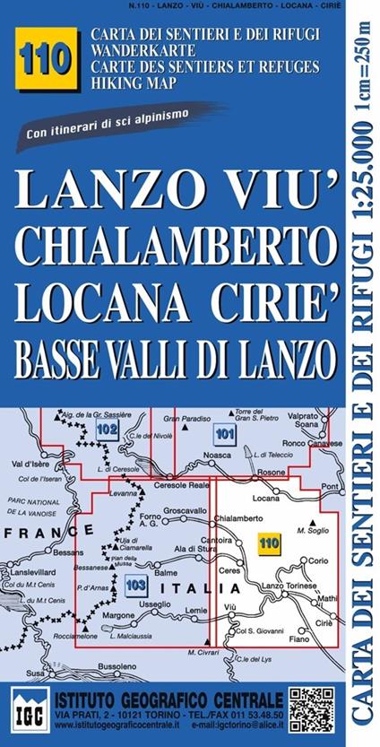 Carta n. 110 Lanzo, Viù, Chialamberto, Locana, Ciriè 1:25.000. Carta dei sentieri e dei rifugi. Serie Monti - copertina
