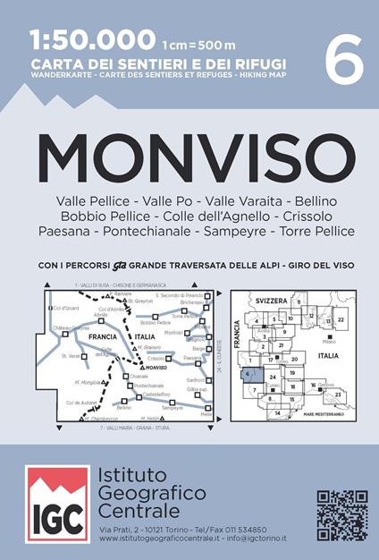 Carta n. 6 Monviso 1:50.000. Carta dei sentieri e dei rifugi - Istituto Geografico Centrale Srl - copertina