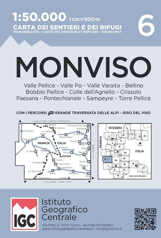 Carta n. 6 Monviso 1:50.000. Carta dei sentieri e dei rifugi - Istituto Geografico Centrale Srl - copertina