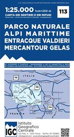 Carta n. 113 Parco naturale Alpi Marittime, Entracque, Valdieri, Mercantour, Gelas 1:25.000. Carta dei sentieri e dei rifugi