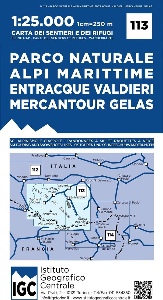 Carta n. 113 Parco naturale Alpi Marittime, Entracque, Valdieri, Mercantour, Gelas 1:25.000. Carta dei sentieri e dei rifugi - copertina