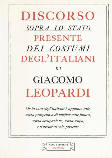 Discorso sopra lo stato presente dei costumi degl'italiani - Giacomo Leopardi - copertina