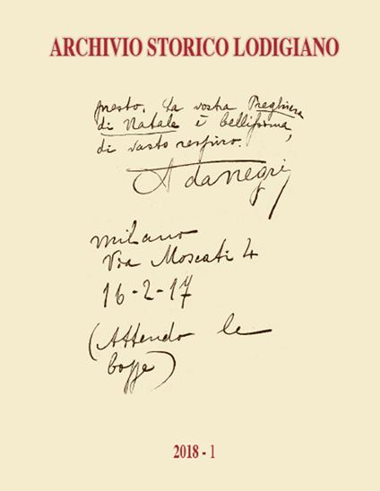 Archivio storico lodigiano (2018). Vol. 1 - copertina