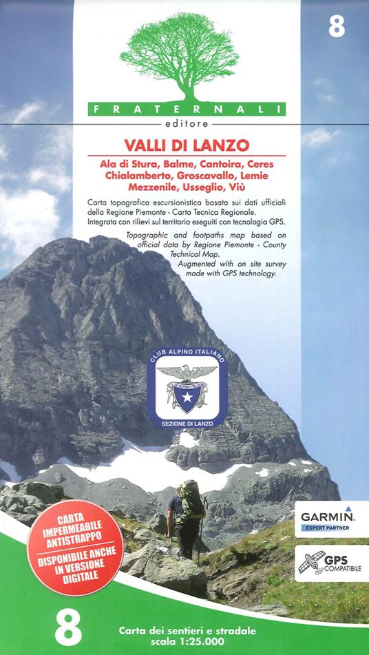 Carta n. 8. Valli di Lanzo. Carta dei sentieri 1:25.000 - copertina