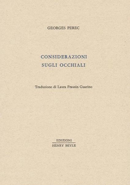 Considerazioni sugli occhiali - Georges Perec - copertina