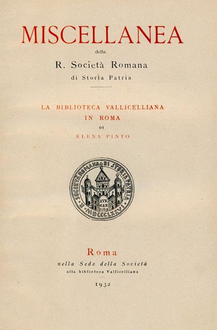 La biblioteca Vallicelliana in Roma - Elena Pinto - copertina
