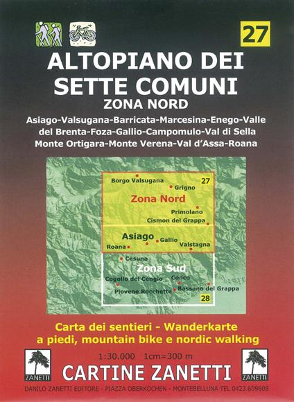 Altopiano dei Sette Comuni. Zona nord. 1:30.000 1cm=300m. Carta dei sentieri a piedi, mountain bike e nordic walking - copertina