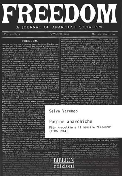 Pagine anarchiche. Petr Kropotkin e il mensile «Freedom» (1886-1914) - Selva Varengo - copertina