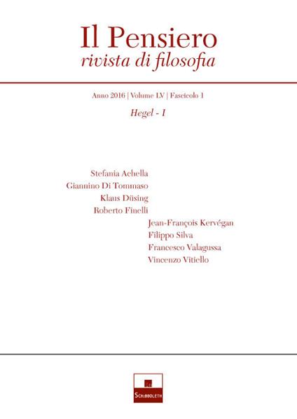 Il pensiero. Rivista di filosofia (2016). Nuova ediz.. Vol. 55/1: Hegel - copertina
