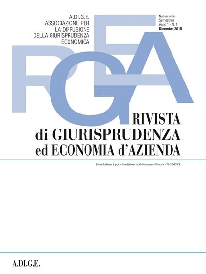 Rivista di giurisprudenza ed economia d'azienda (2015). Vol. 1 - copertina