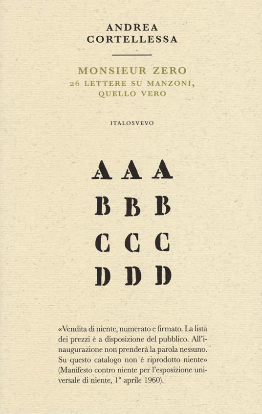 Monsieur zero. 26 lettere su Manzoni, quello vero - Andrea Cortellessa - copertina