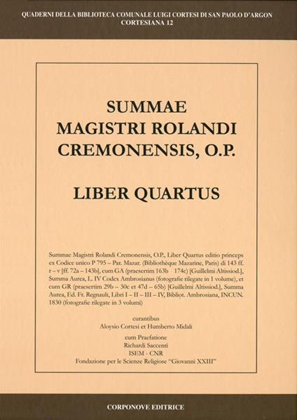 Summa Magistri Rolandi cremonensis, o.p. Liber quartus - copertina