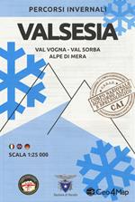 Percorsi invernali Valsesia. Val Vogna, Val Sorba, Alpe di Mera. Scala 1:25.000. Ediz. italiana, inglese e tedesca