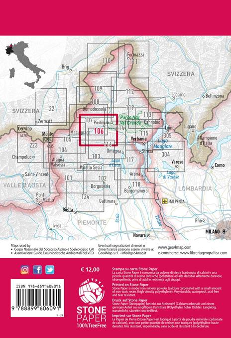106 Valle Anzasca. Carta escursionistica 1:25.000. Vol. 6: Quadrante est: Vanzone, Piedimulera - 4