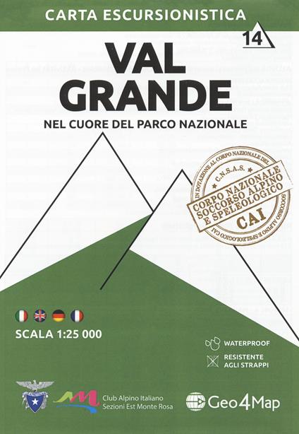Carta escursionistica Val Grande. Nel cuore del parco nazionale. Scala 1:25.000. Ediz. italiana, inglese, tedesca e francese. Con Contenuto digitale per accesso online. Vol. 14 - copertina
