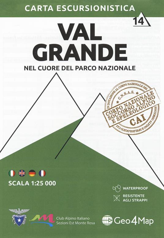 Carta escursionistica Val Grande. Nel cuore del parco nazionale. Scala 1:25.000. Ediz. italiana, inglese, tedesca e francese. Con Contenuto digitale per accesso online. Vol. 14 - copertina