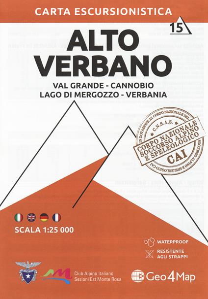Carta escursionistica Alto Verbano. Scala 1:25.000. Ediz. italiana, inglese, francese e tedesca. Vol. 15: Val Grande, Cannobio, Lago di Mergozzo, Verbania. - copertina