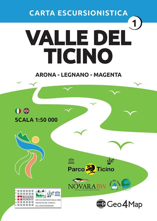 Carta escursionistica Valle del Ticino. Scala 1:50.000. Ediz. italiana, inglese, tedesca e francese. Vol. 1: Arona, Legnano, Magenta - copertina