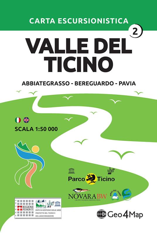 Carta escursionistica Valle del Ticino. Scala 1:50.000. Ediz. italiana, inglese, tedesca e francese. Vol. 2: Abbiategrasso, Bereguardo, Pavia - copertina