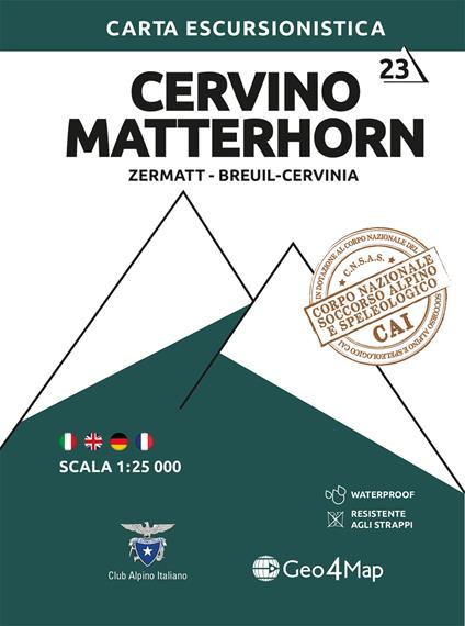 23 Matterhorn Zermatt, Breuil-Cervinia. Carta escursionistica 1:25.000 - copertina