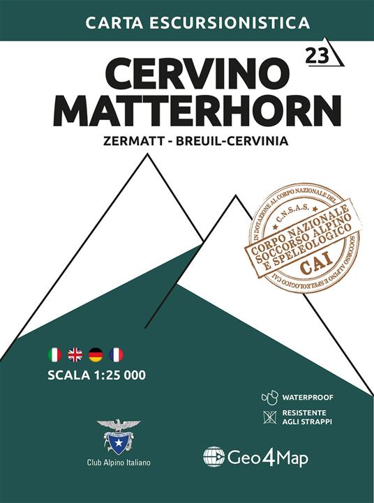 23 Matterhorn Zermatt, Breuil-Cervinia. Carta escursionistica 1:25.000 - copertina