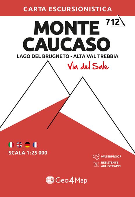 712 Monte Caucaso. Lago del Brugneto-Alta Val Trebbia (Via del Sale). Carta escursionistica 1:25.000. Ediz. multilingue - copertina