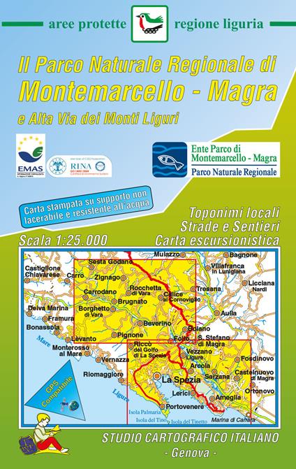 Parco naturale regionale di Montemarcello. Magra e Alta via dei Monti liguri. carta escursionistica 1:25.000 - copertina