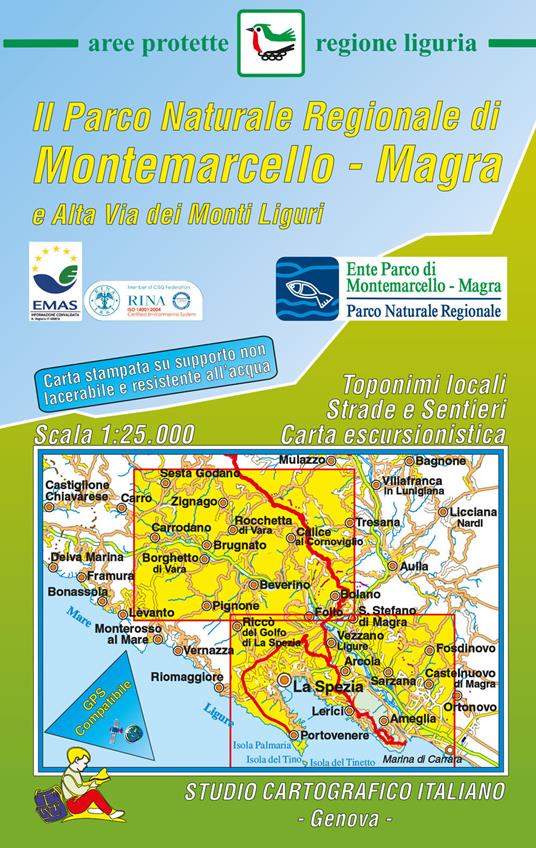 Parco naturale regionale di Montemarcello. Magra e Alta via dei Monti liguri. carta escursionistica 1:25.000 - copertina