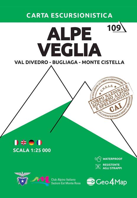109 Alpe Veglia, Val Divedro, Bugliaga e Monte Cistella. Carta escursionistica 1:25.000 - copertina