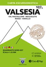 Valsesia Quadrante nord-est. Val Mastallone, Boccioleto, Rossa e Varallo. Carta escursionistica 1:25.000