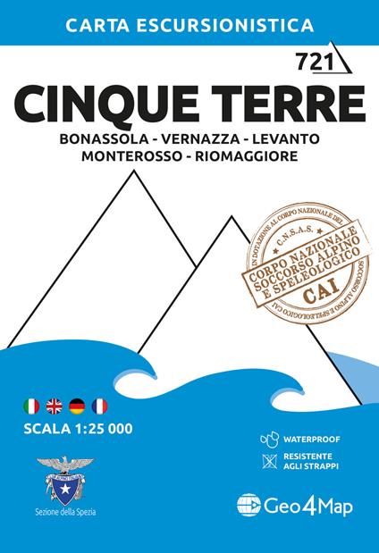 Cinque Terre: Bonassola, Vernazza, Levanto, Monterosso, Rio Maggiore 1:25.000 - copertina