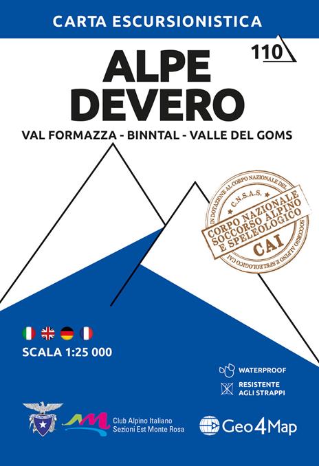 110 Alpe Devero. Val Formazza, Binntal, Valle del Goms. Carta escursionistica 1:25.000 - copertina