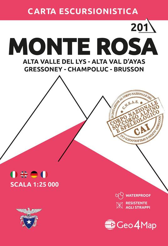 201 Monte Rosa Alta Valle del Lys - Alta Val d'Ayas - Gressoney - Champoluc - Brusson. Carta escursionistica 1:25.000. Ediz. multilingue - copertina
