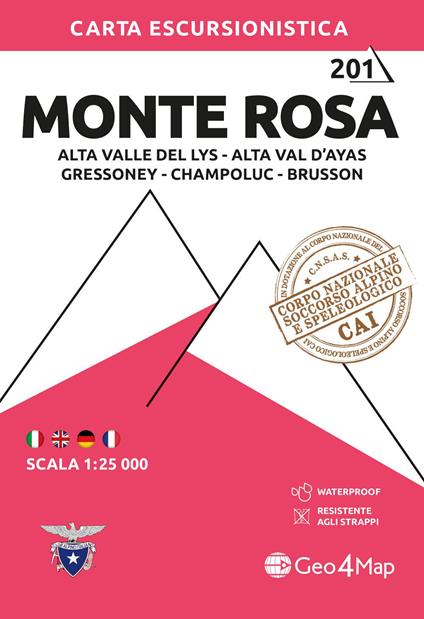 Monte Rosa. Alta Valle del Lys, Alta Valle d'Ayas, Champoluc e Brusson 1:25.000. Ediz. multilingue - copertina